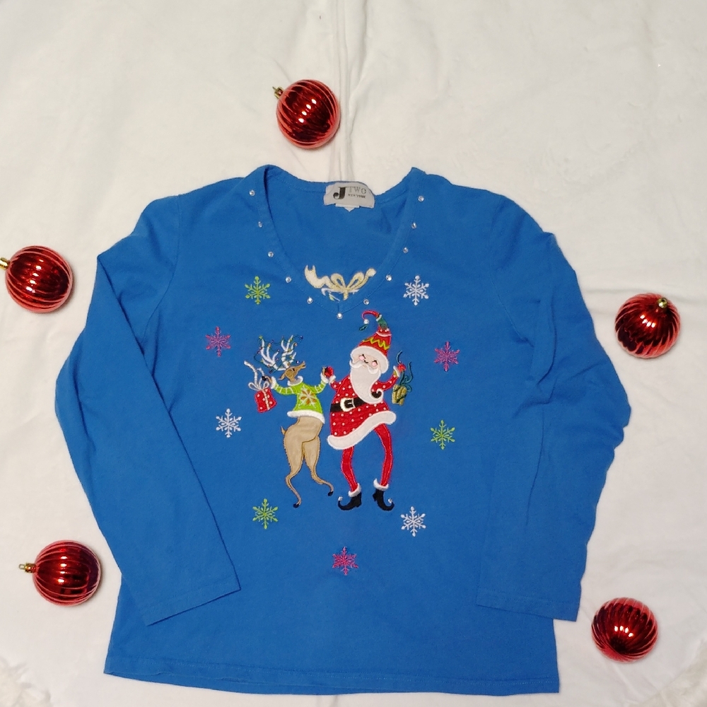 SANTA & REINDEER CHRISTMAS TOP SIZE S